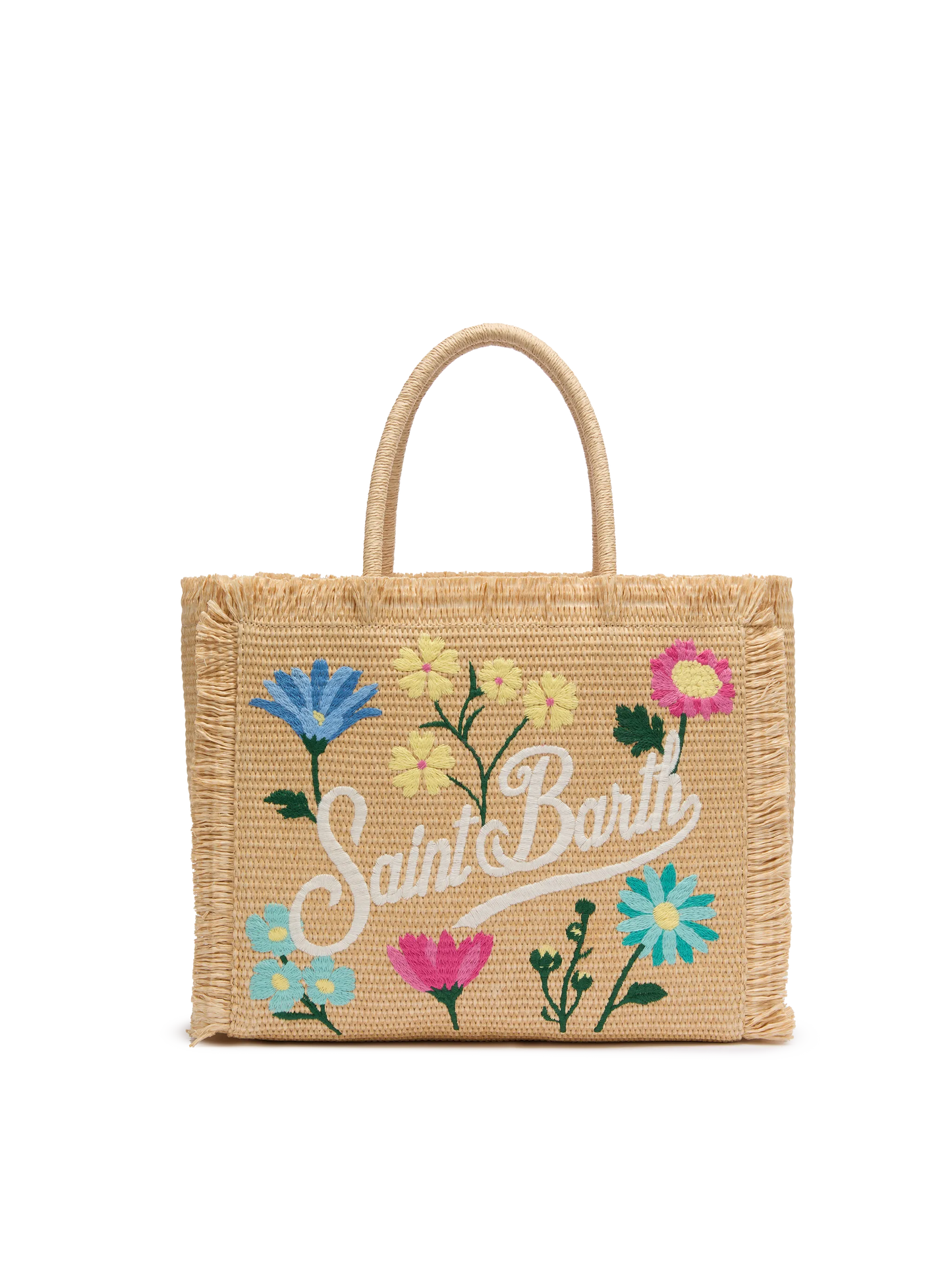 Beige straw effect Vanity tote bag with applied flowers - MC2 Saint Barth