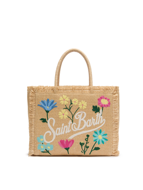 Beige straw effect Vanity tote bag with applied flowers - MC2 Saint Barth