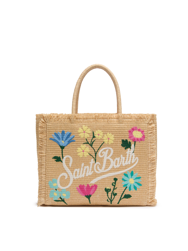 Beige straw effect Vanity tote bag with applied flowers - MC2 Saint Barth