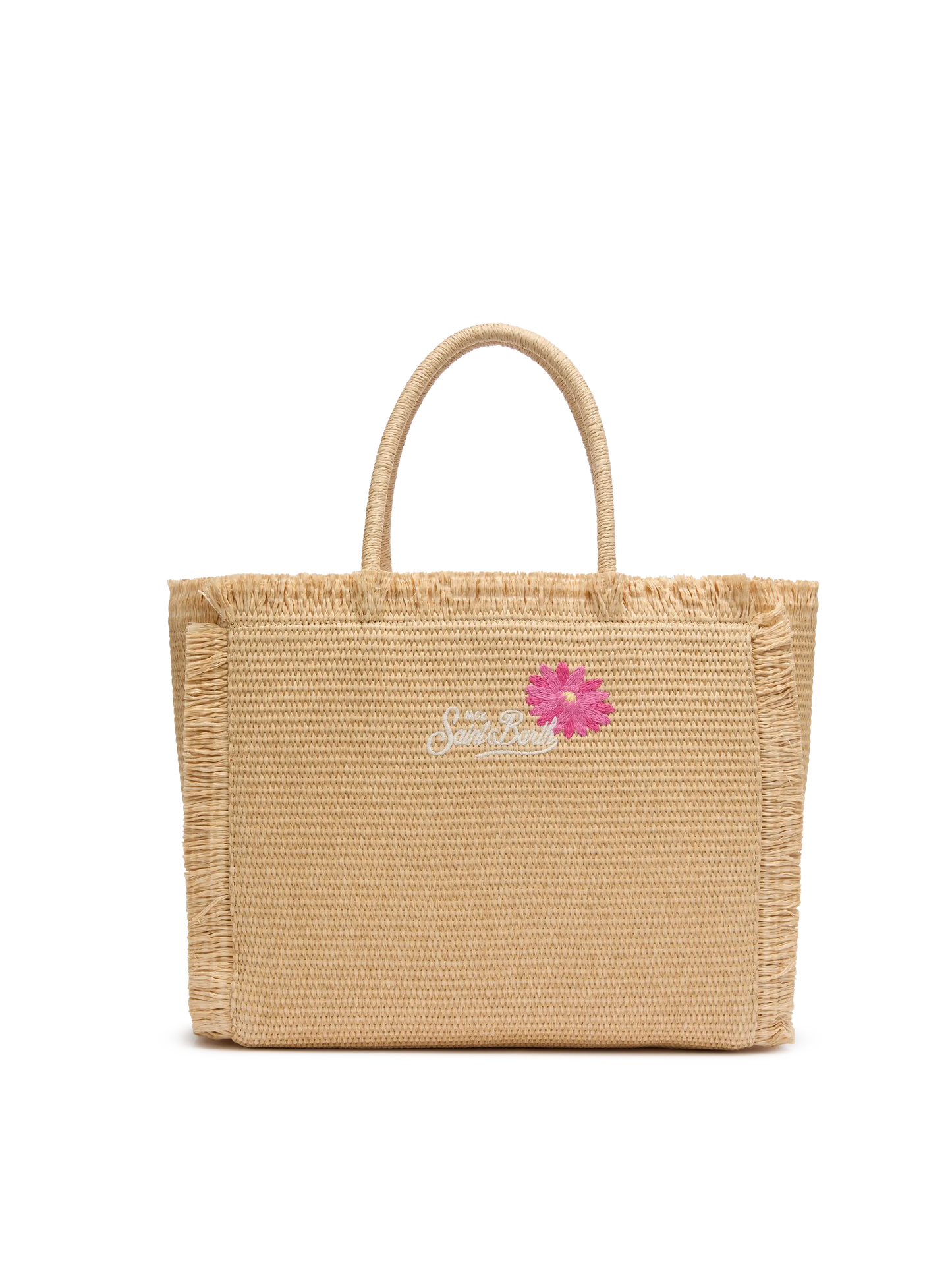 Beige straw effect Vanity tote bag with applied flowers - MC2 Saint Barth