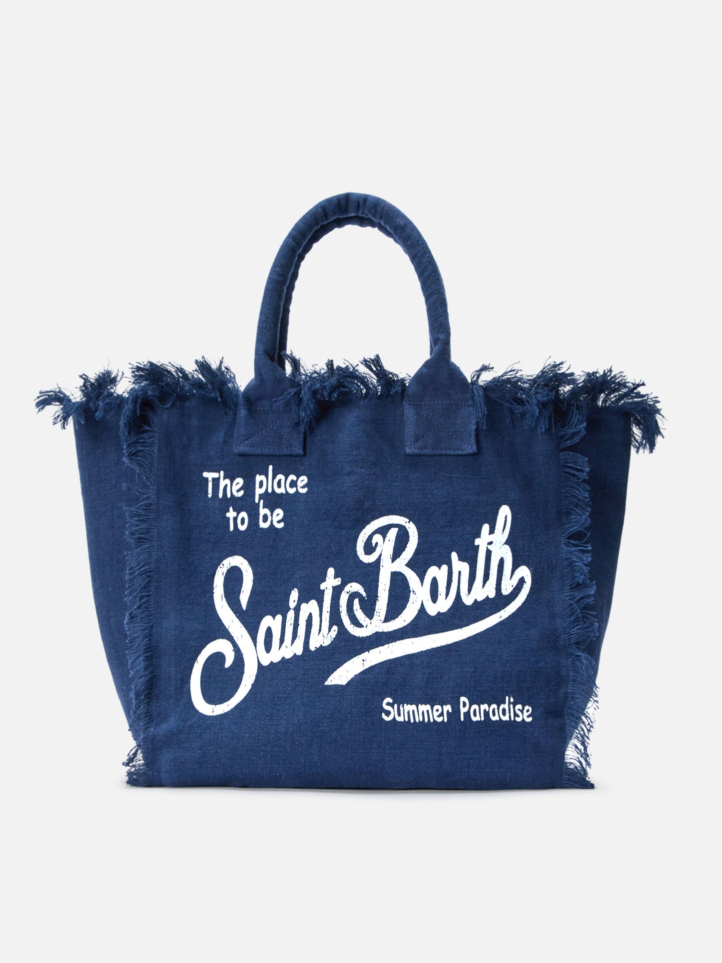 Bolso Vanity regular de lino azul liso 