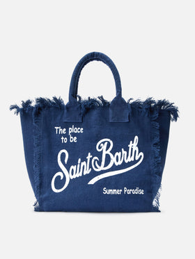 Bolso Vanity regular de lino azul liso 