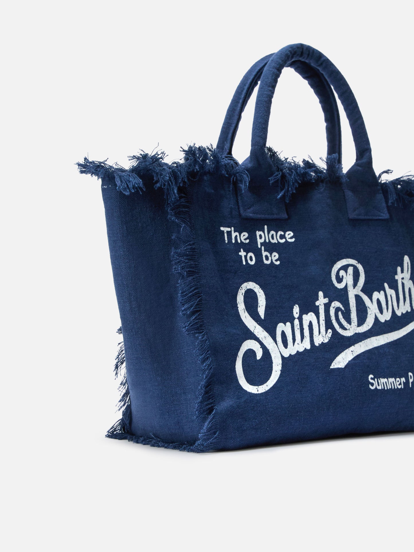 Bolso Vanity regular de lino azul liso 