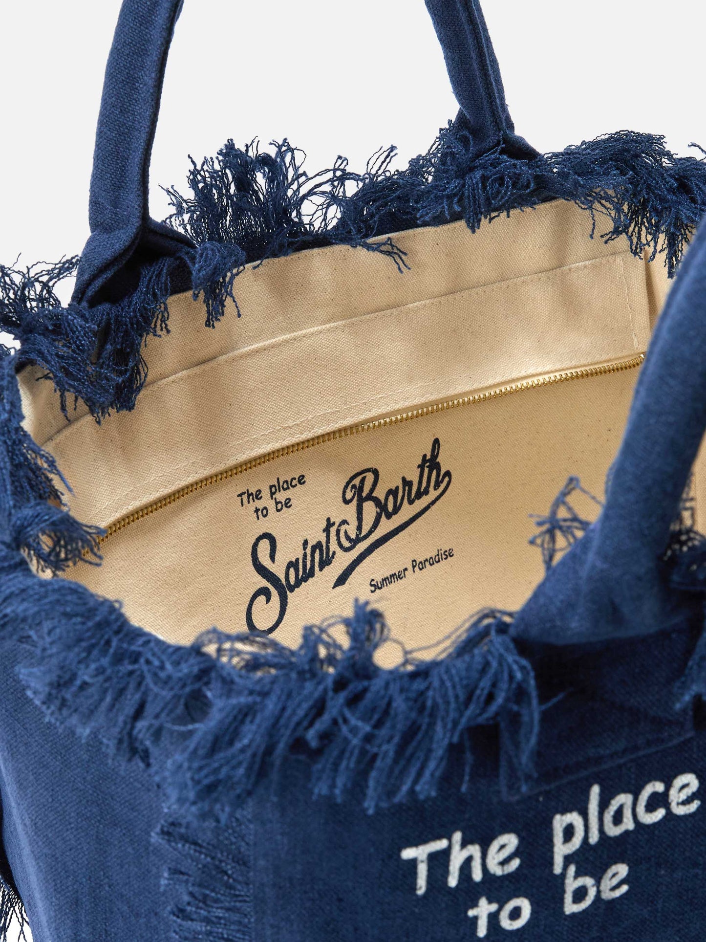 Bolso Vanity regular de lino azul liso 