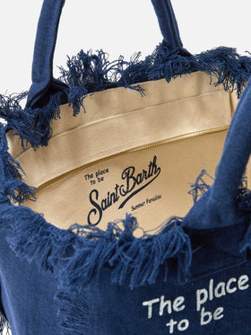 Bolso Vanity regular de lino azul liso 