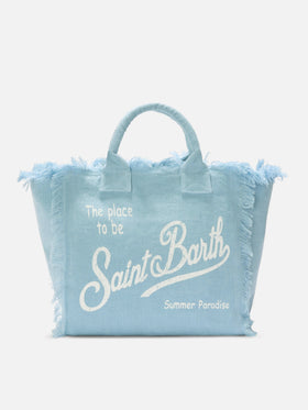Light blue solid color linen Vanity regular bag