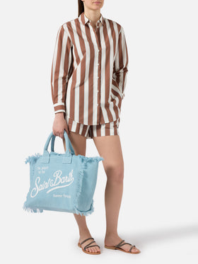 Light blue solid color linen Vanity regular bag