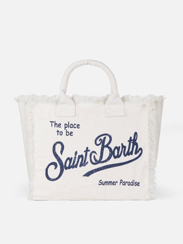 Vanity Schultertasche aus cremeweißem Leinen