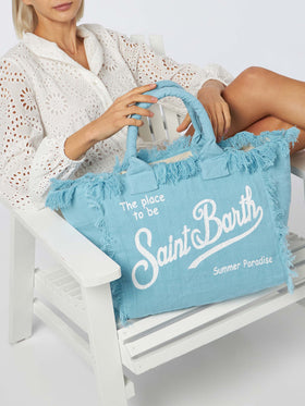 Vanity light blue linen shoulder bag - MC2 Saint Barth