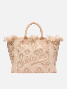 Borsa Vanity regular in canvas con ricamo lily tufting beige