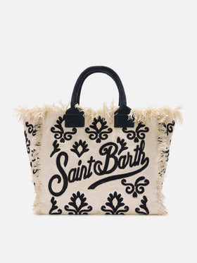 Canvas Vanity regular bag with blue lily tufting embroidery