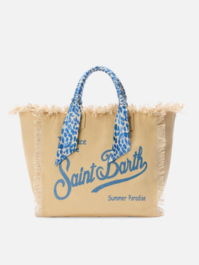 Beige Canvas Vanity regular bag with twill detail on handle