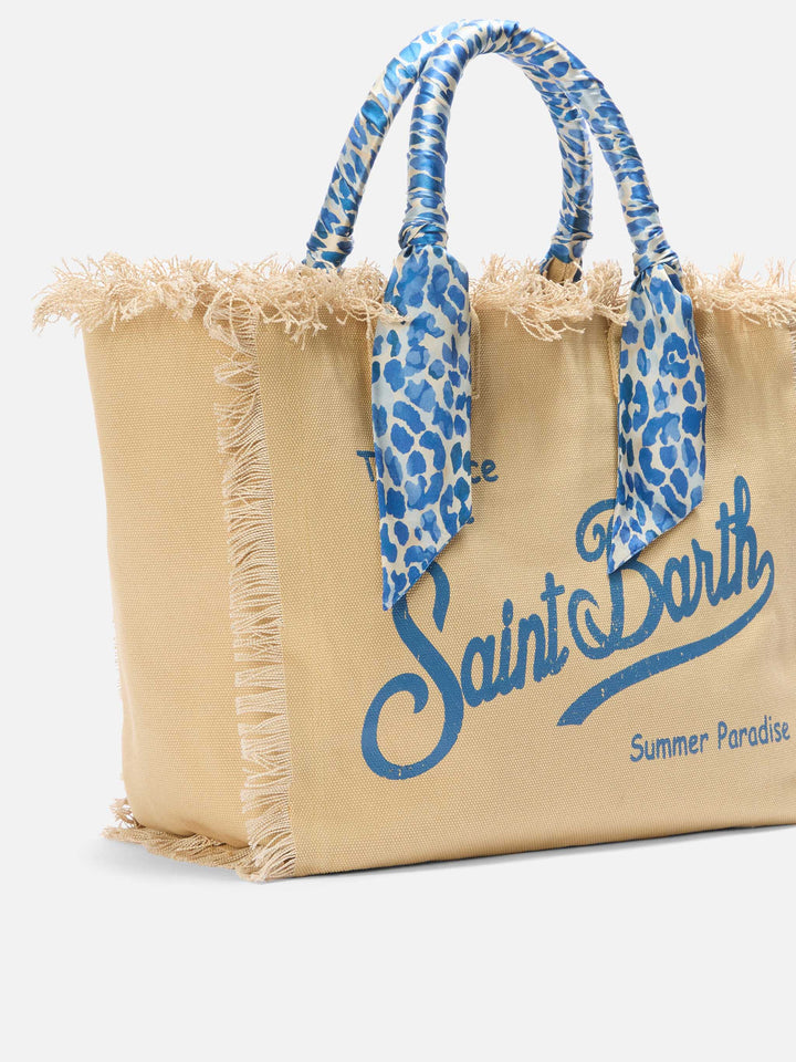 Beige Canvas Vanity regular bag with twill detail on handle