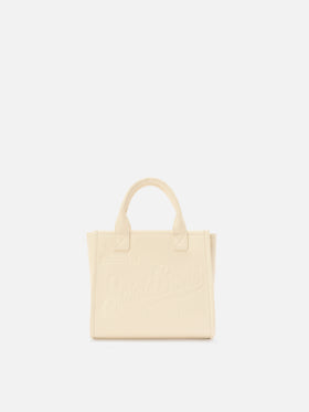 Bolso Vanity mediano de piel granulada color marfil 