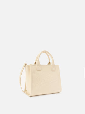 Bolso Vanity mediano de piel granulada color marfil 