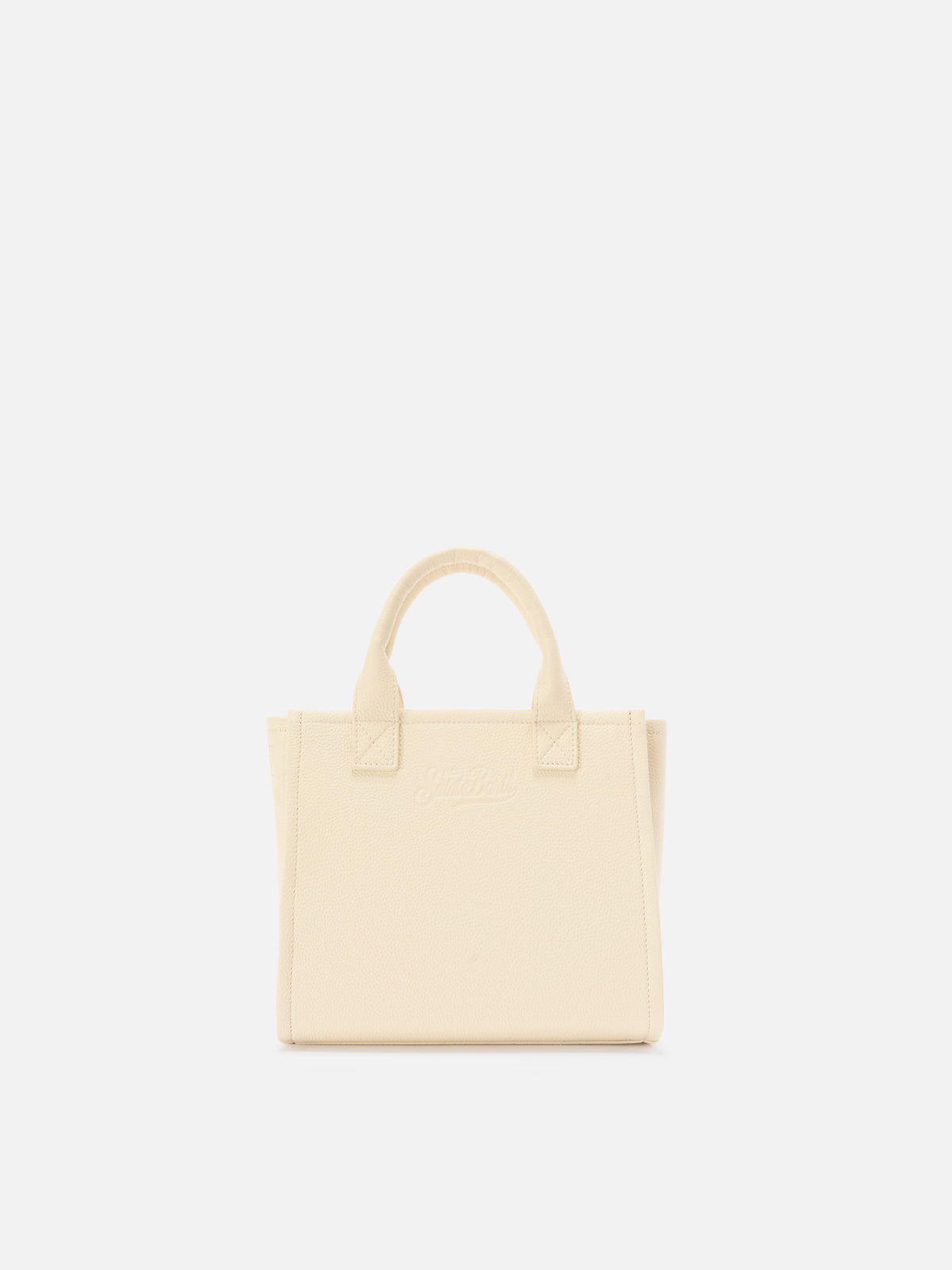 Bolso Vanity mediano de piel granulada color marfil 