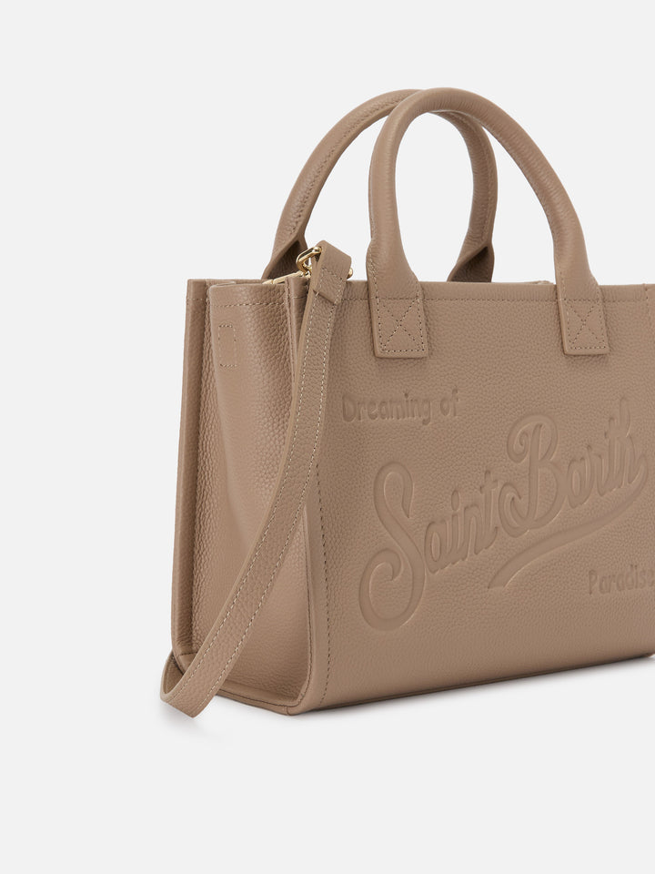 Borsa Vanity medium in pelle martellata beige