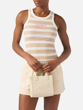 Mini bolso Vanity de piel granulada color marfil 