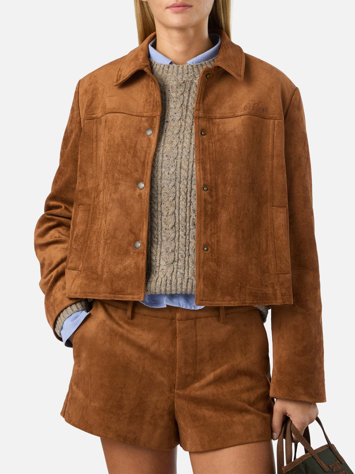 Chaqueta Camel Veyra de ante con bordado del logo 