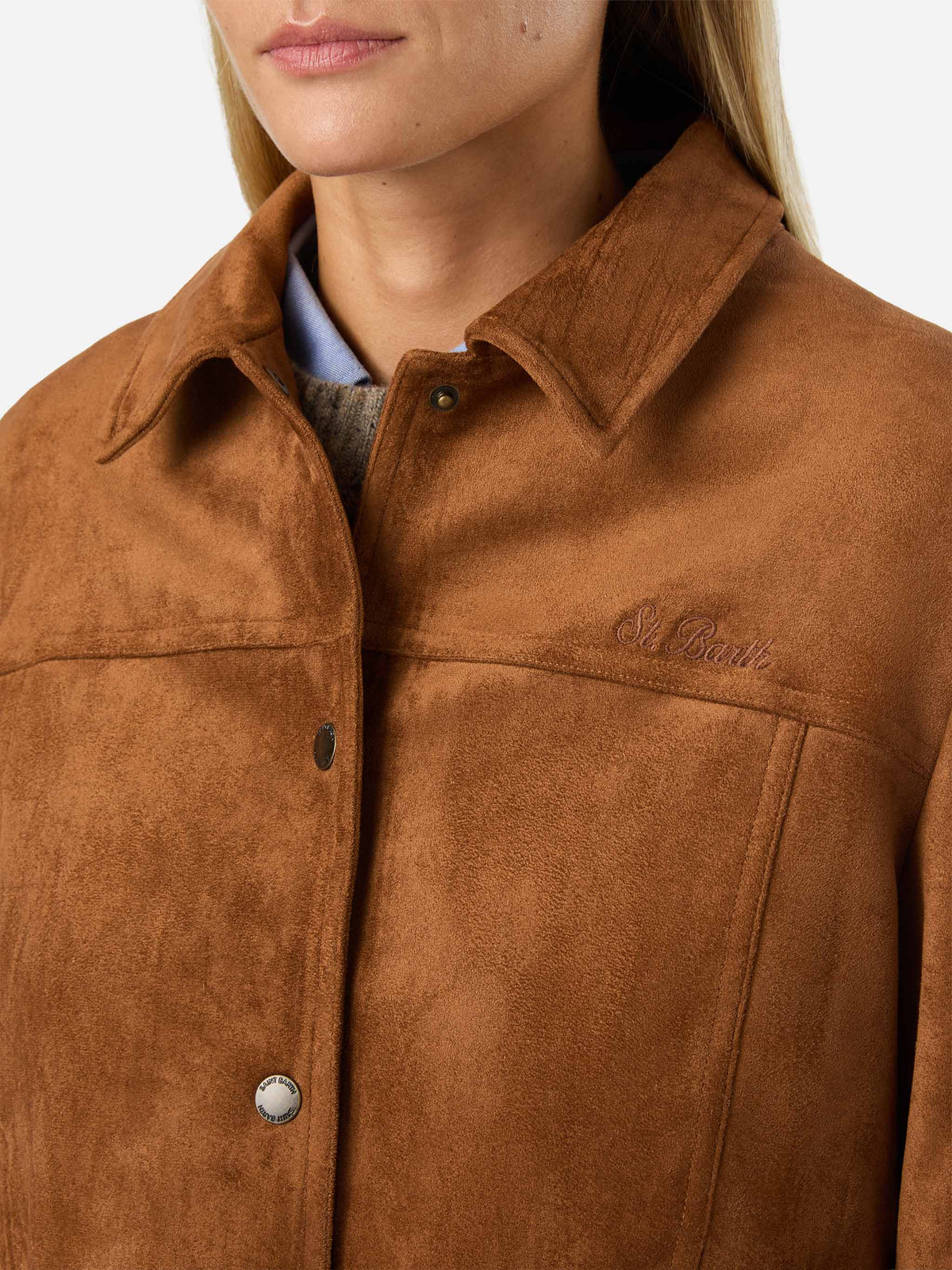 Veste en daim Camel Veyra avec broderie logo 