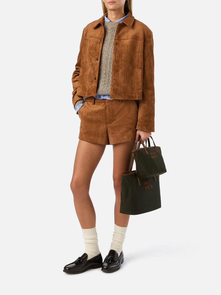 Chaqueta Camel Veyra de ante con bordado del logo 