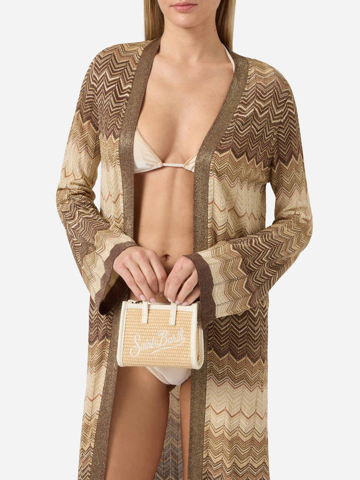 Borsa Vivian micro effetto paglia con logo bianco ricamato