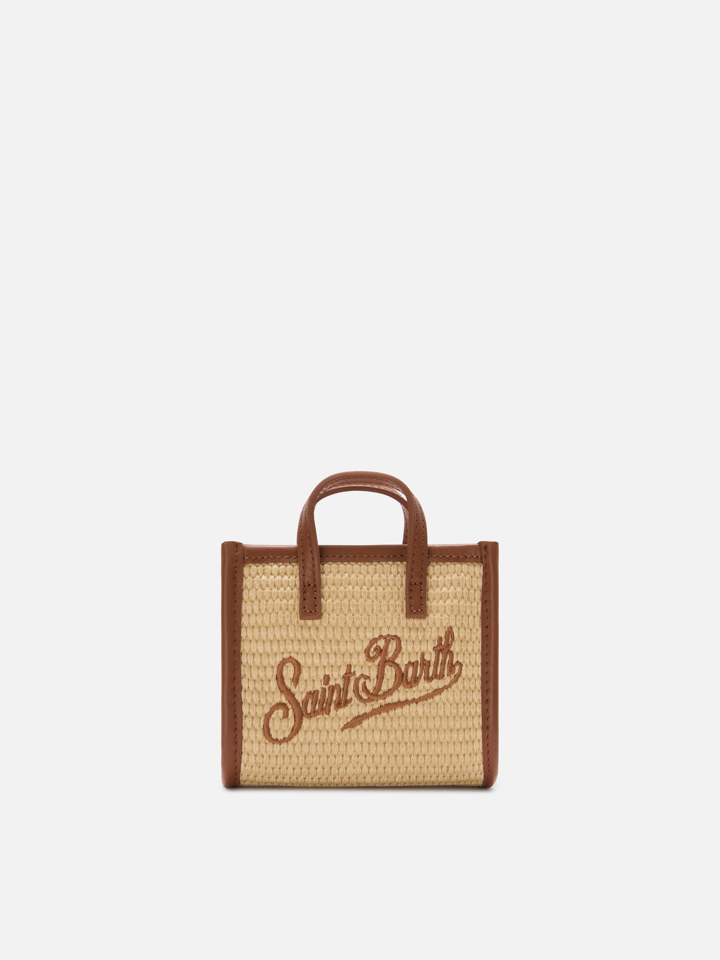 Borsa Vivian micro effetto raffia con logo marrone ricamato