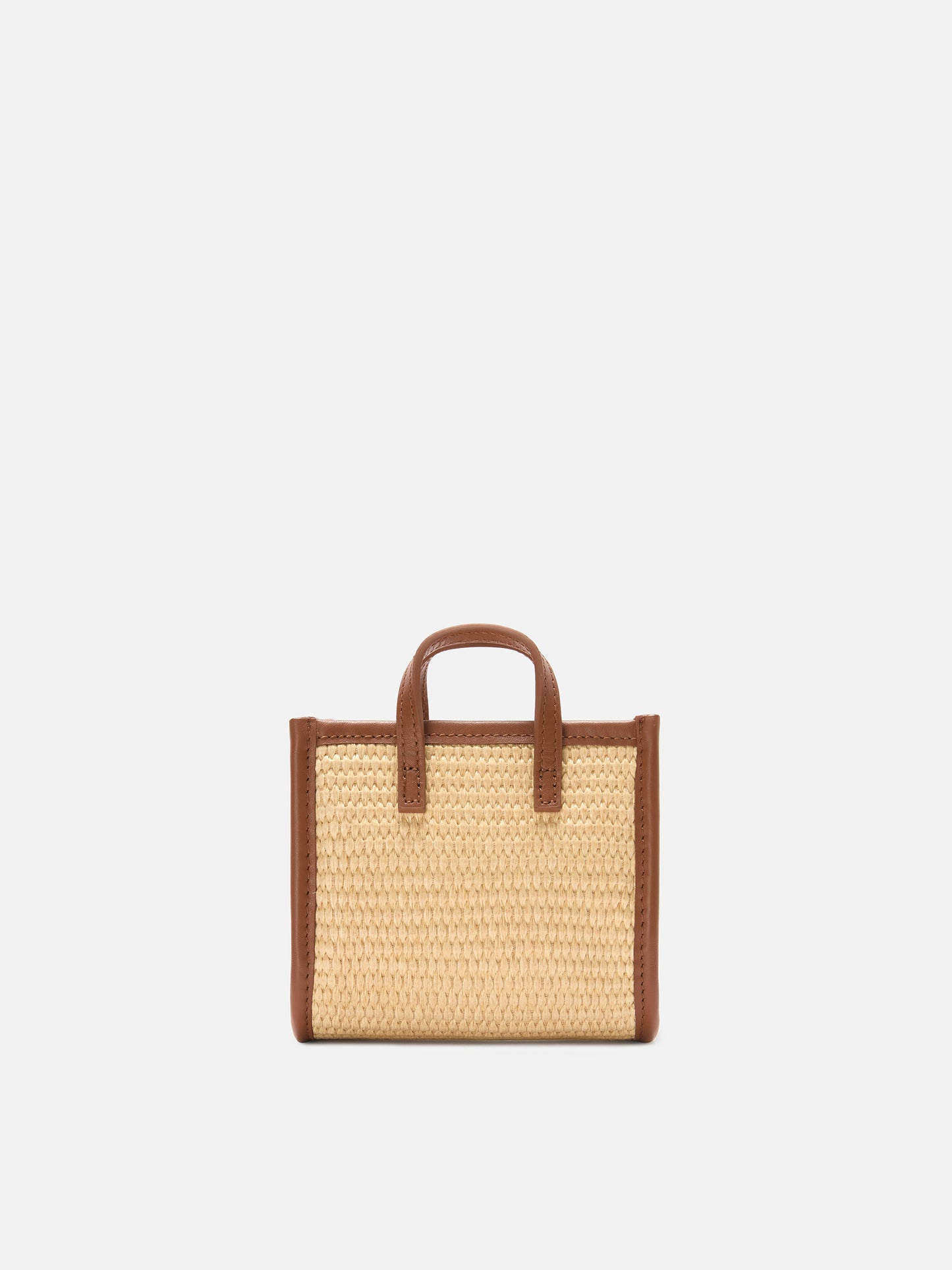 Vivian micro straw effect bag with brown embroidered logo