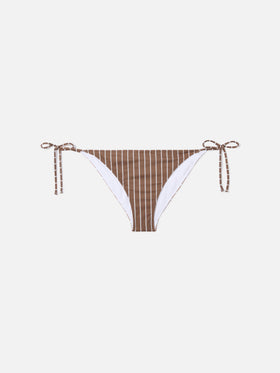 Bas de bikini classique Virgo en tissu stretch à imprimé rayé marron 
