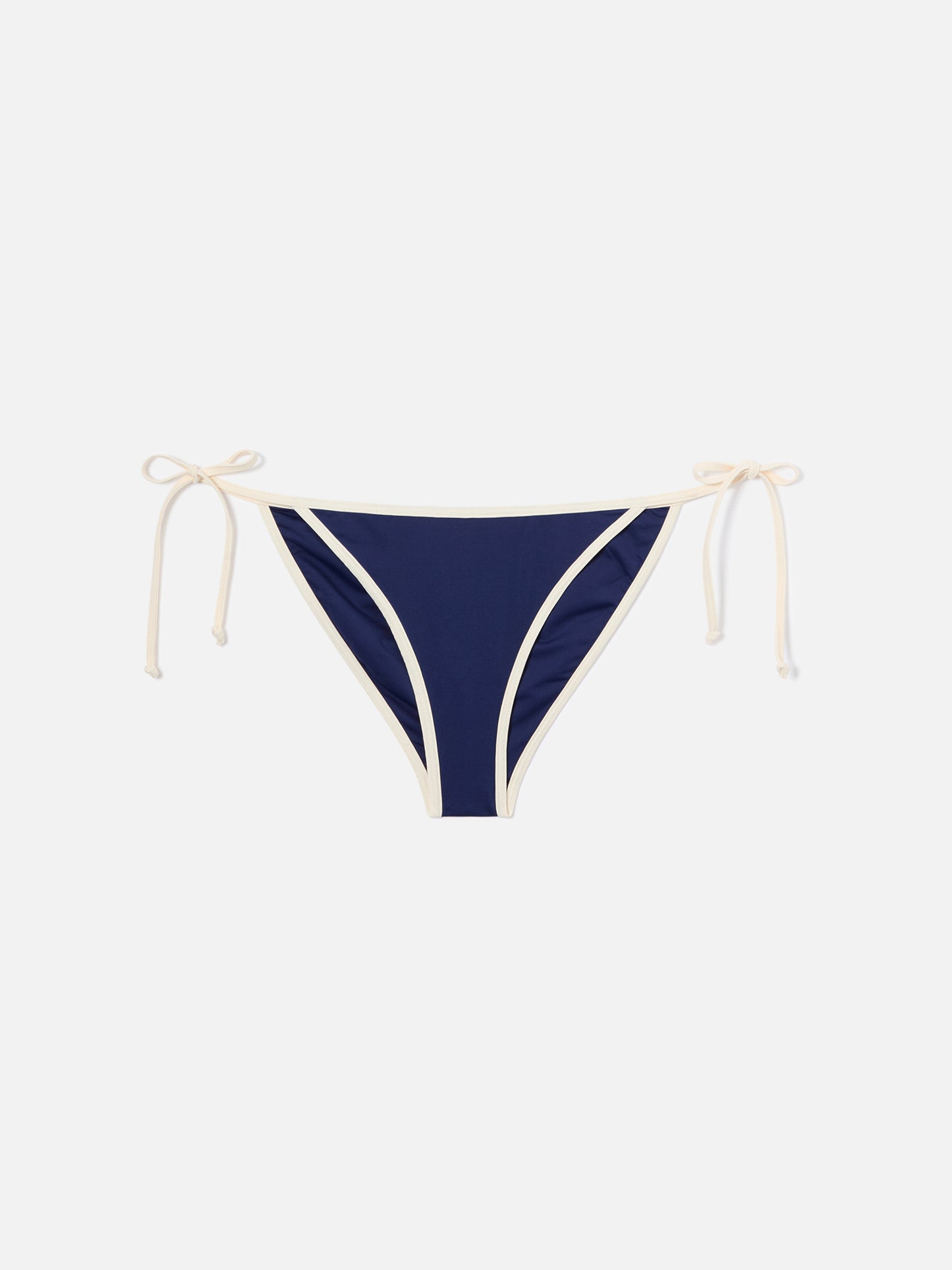 Virgo String classic bikini bottoms in navy blue with contrasting trim