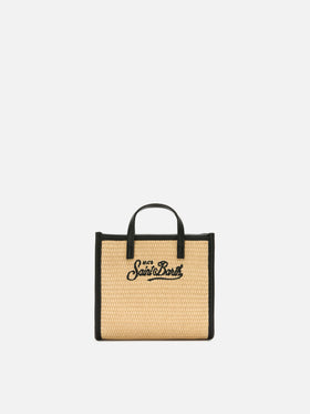 Mini sac effet paille Vivian avec logo brodé noir 