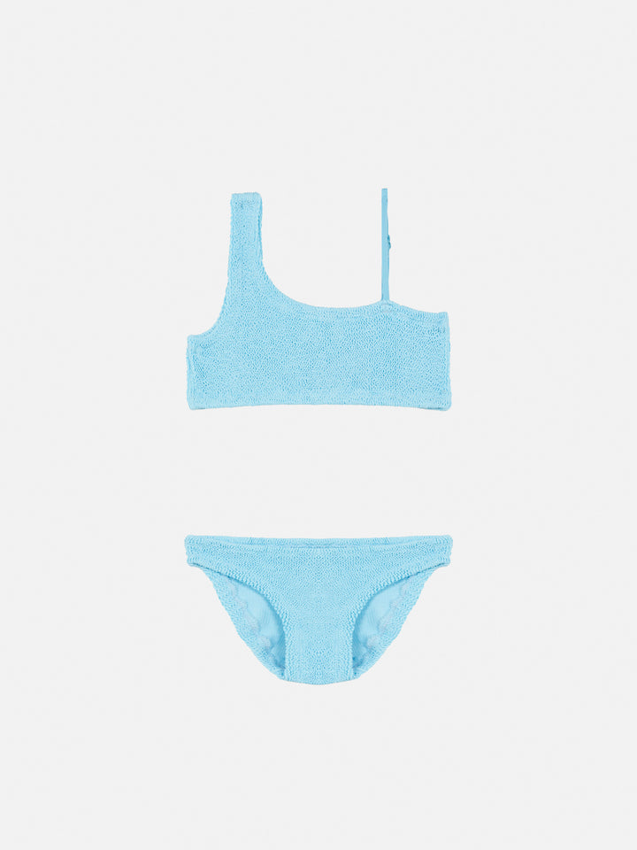 Vivy light blue one-shoulder crinkle bikini - MC2 Saint Barth