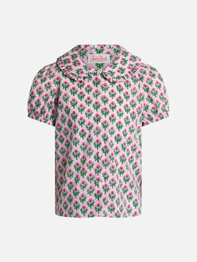 Girl boxy shirt Violan Jr with flower print - MC2 Saint Barth