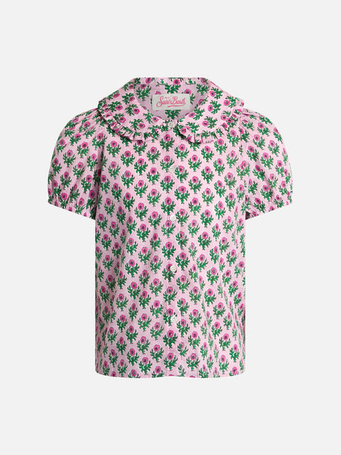 Girl boxy shirt Violan Jr with flower print - MC2 Saint Barth