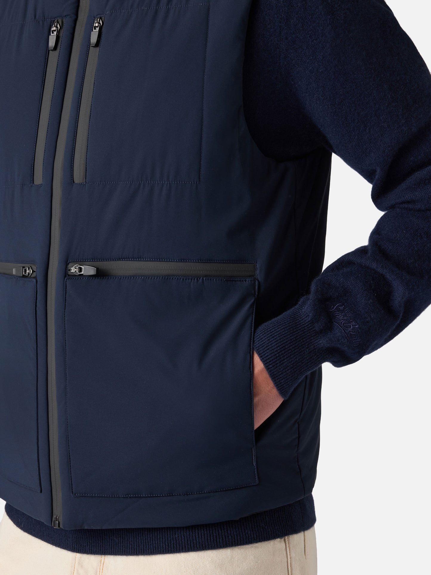 Gilet imbottito in tessuto elasticizzato blu navy da uomo Vonn