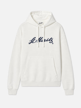 Virginia cotton hoodie in white with St. Moritz embroidery | ST. MORITZ SPECIAL EDITION