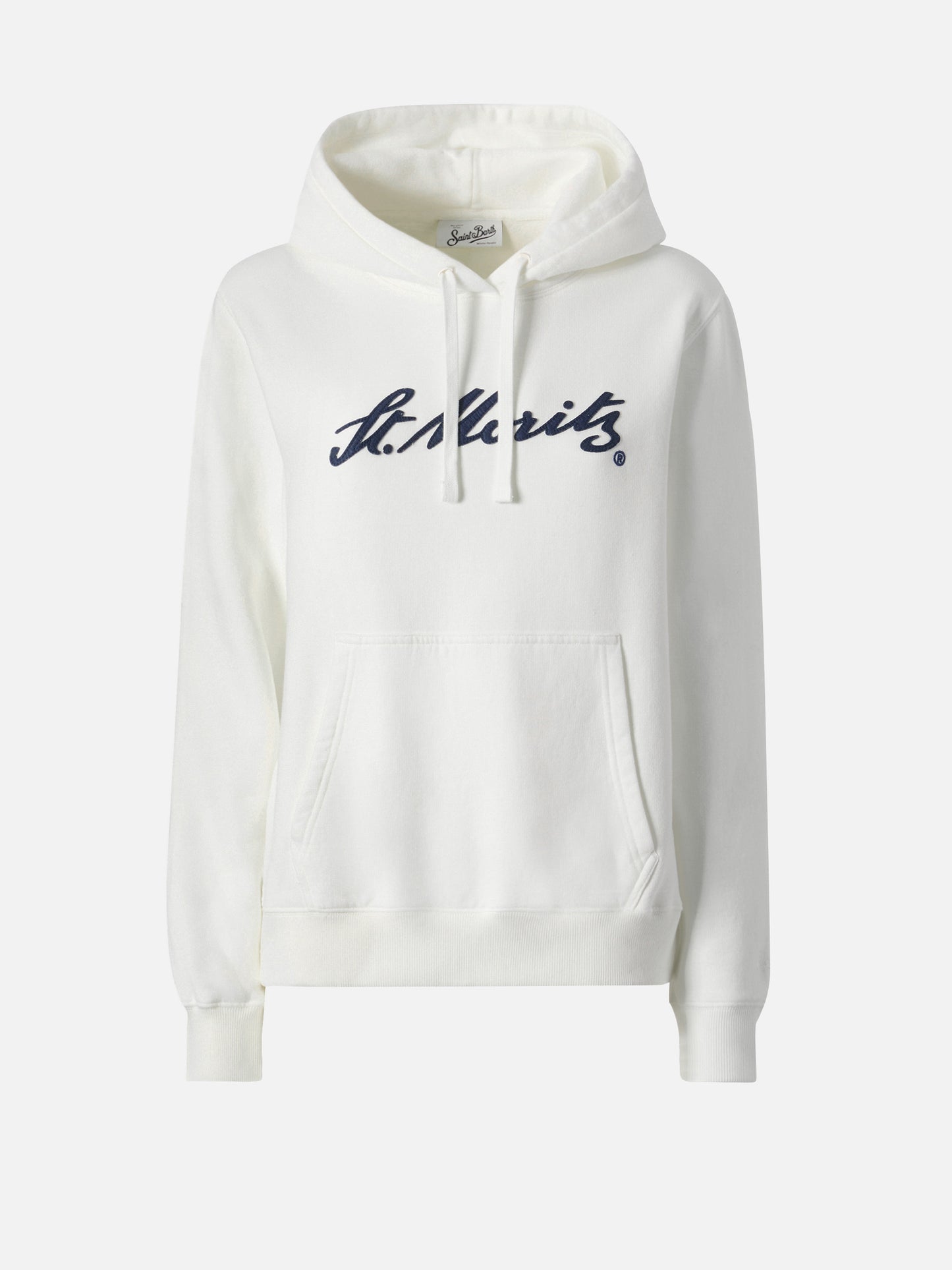 Virginia-Baumwollhoodie in Weiß mit St. Moritz-Stickerei | ST. MORITZ SONDEREDITION