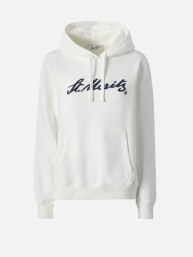 Virginia-Baumwollhoodie in Weiß mit St. Moritz-Stickerei | ST. MORITZ SONDEREDITION