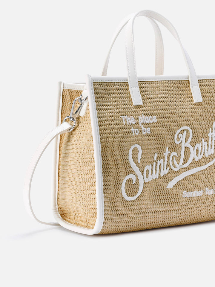 Borsa Vivian medium effetto paglia con logo bianco ricamato