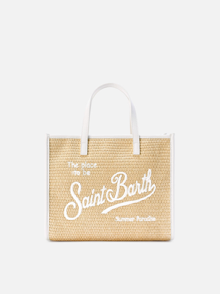 Borsa Vivian medium effetto paglia con logo bianco ricamato