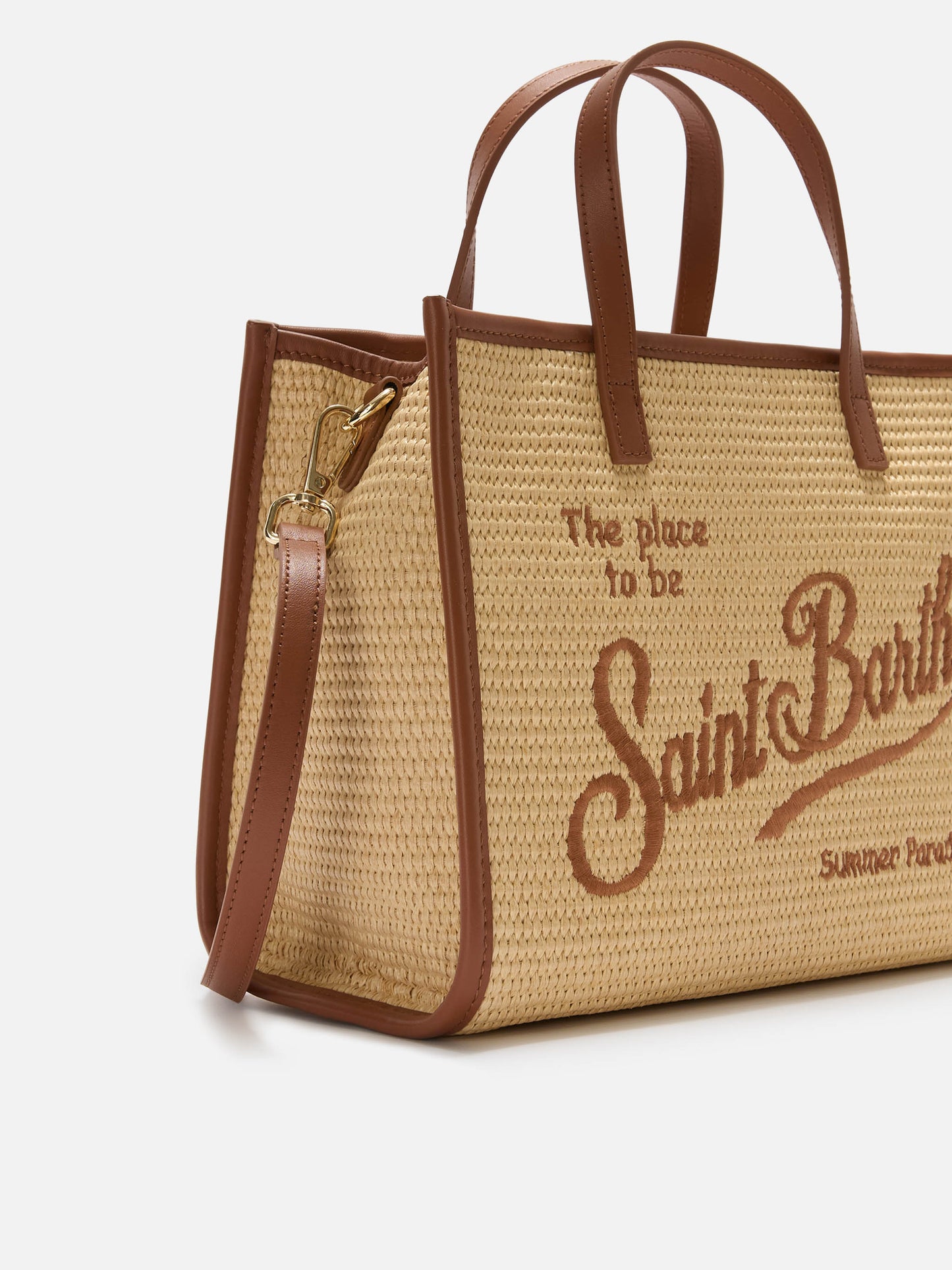 Borsa Vivian medium effetto paglia con logo marrone ricamato