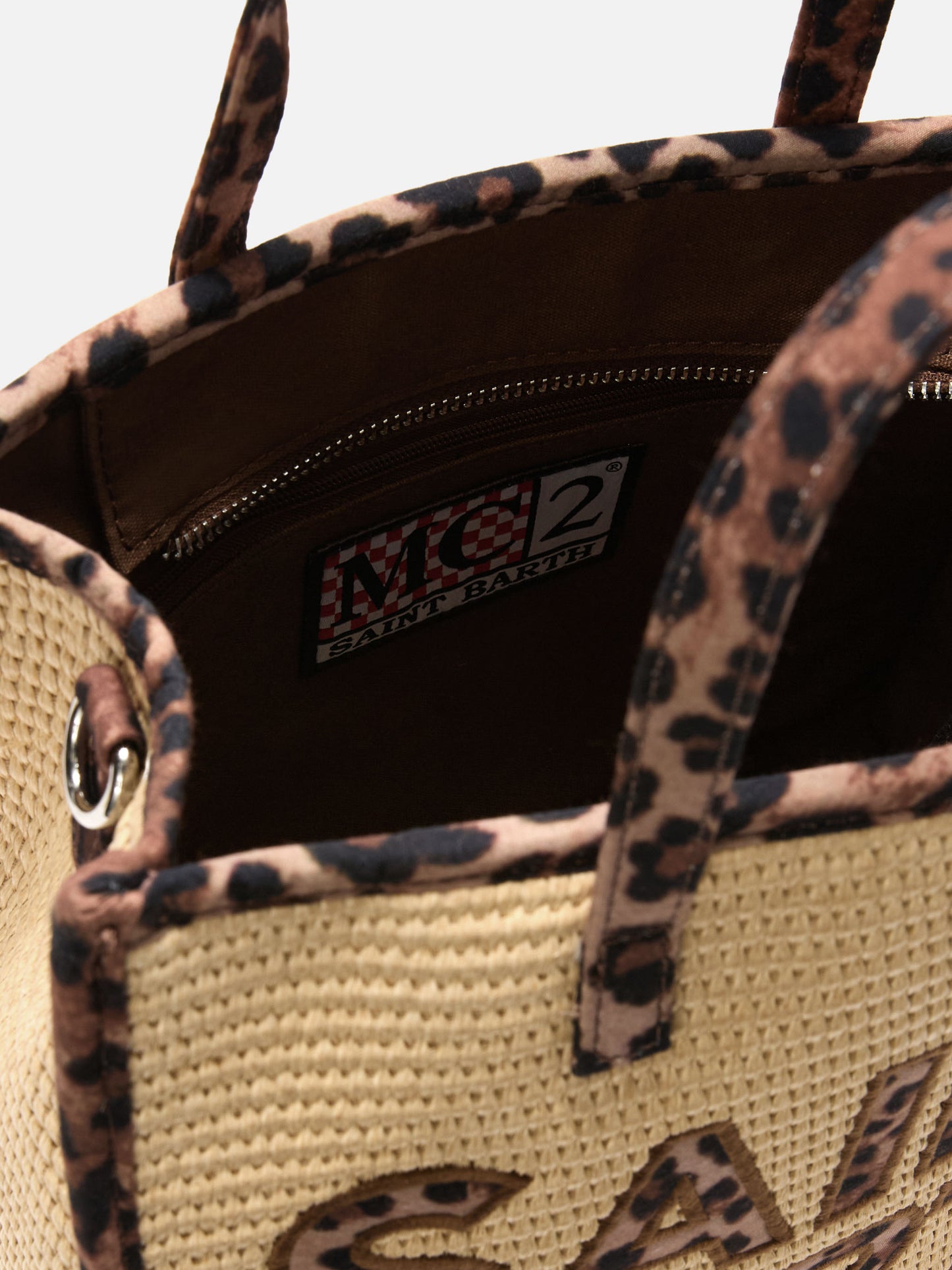 Sac medium effet raphia Vivian avec patchs logo léopard 