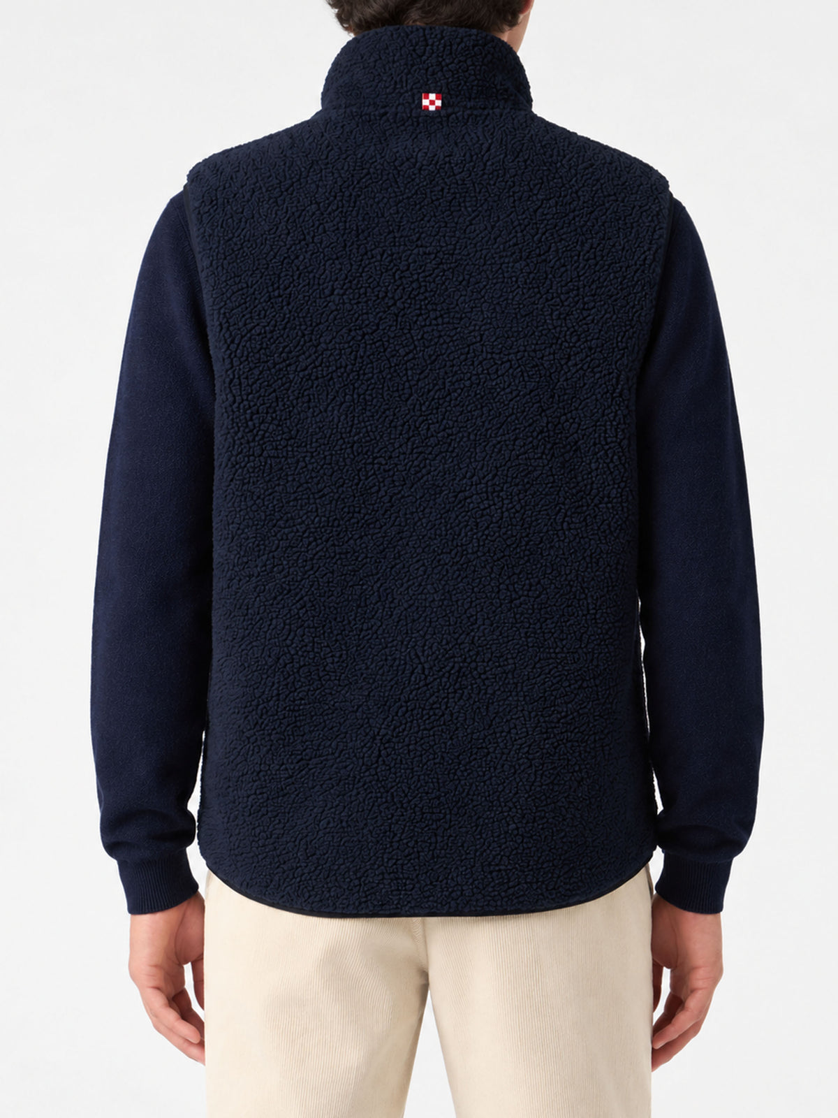 Gilet en sherpa bleu Wanaka avec poches à carreaux 