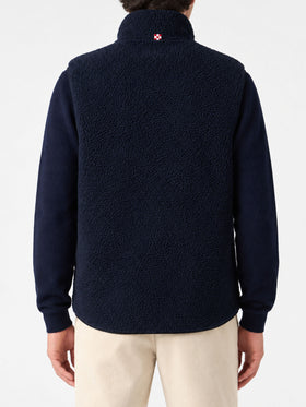 Gilet en sherpa bleu Wanaka avec poches à carreaux 