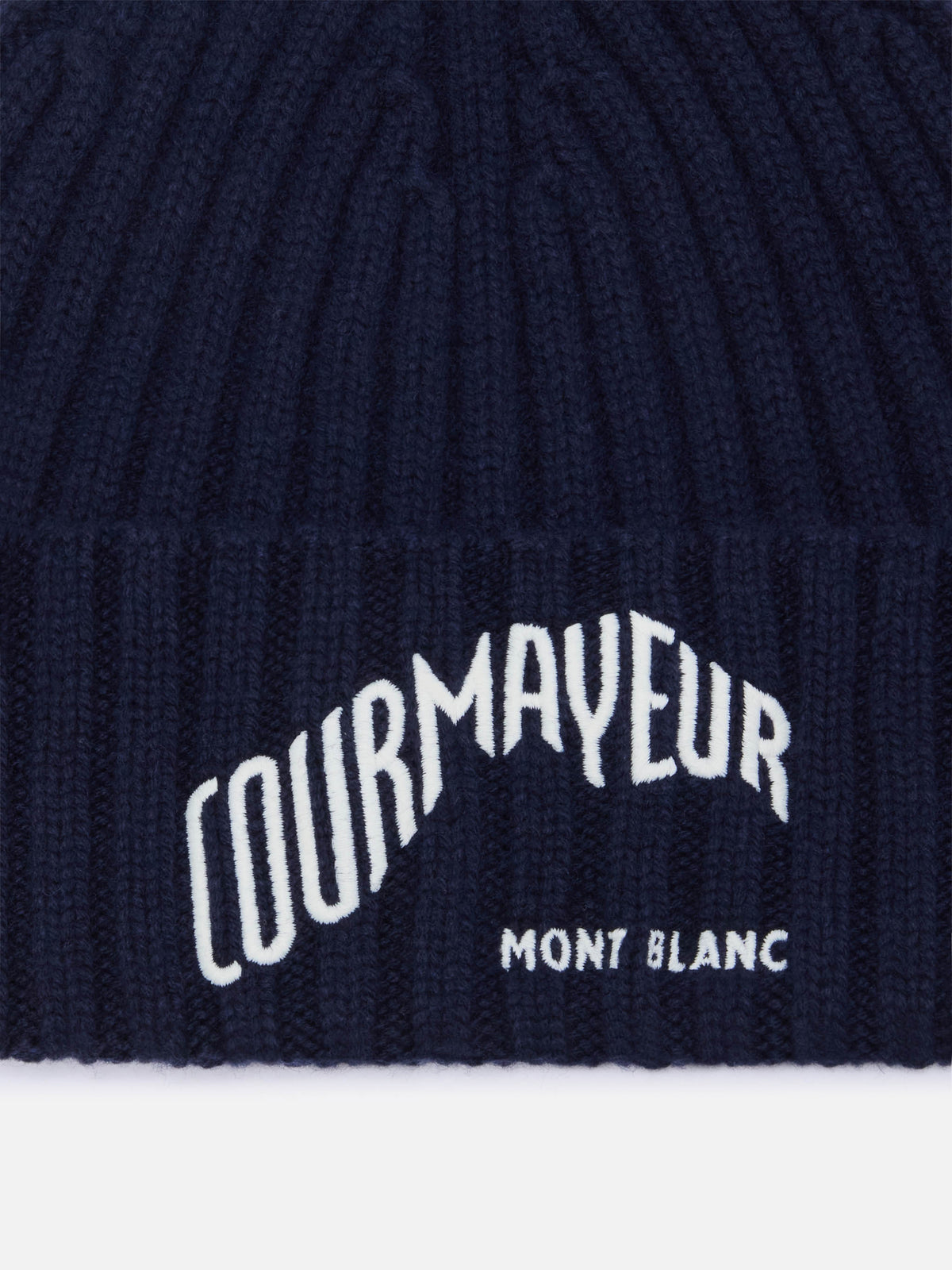 Berretto Wengen azul marino blue con bordado Courmayeur | Special edition 