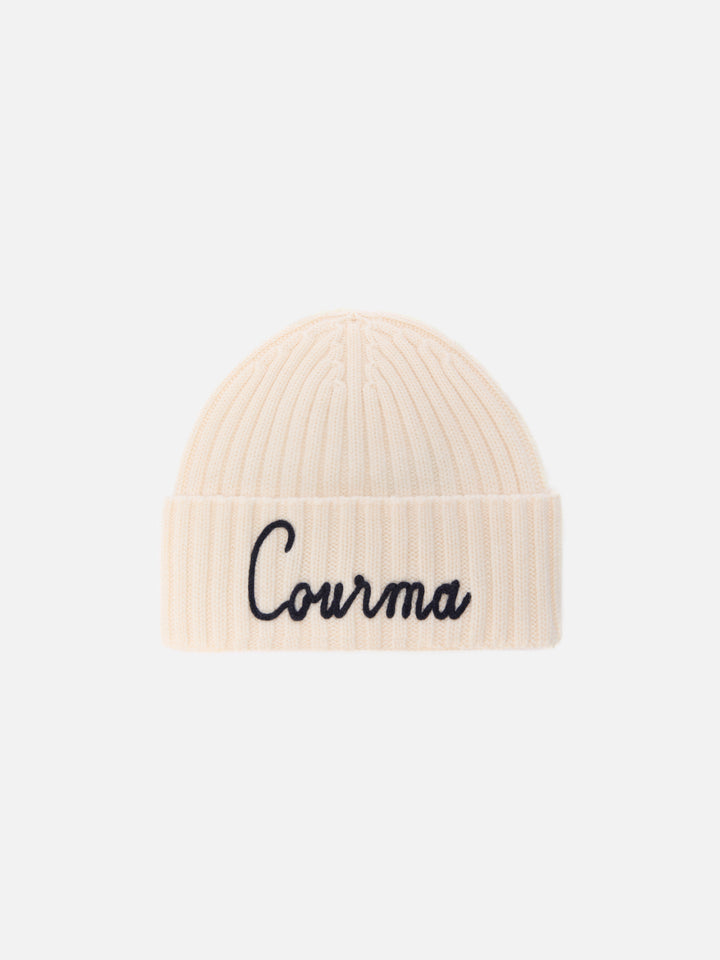 Berretto Wengen in misto cashmere bianco con ricamo Courma