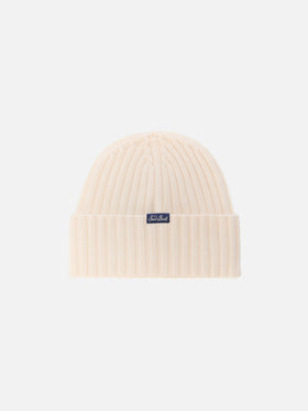 Berretto Wengen in misto cashmere bianco con ricamo Courma