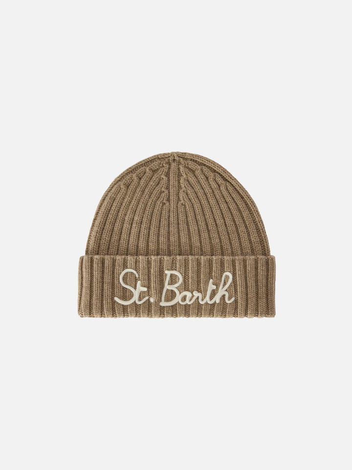 Gorro beanie Wengen beige con bordado St. Barth 