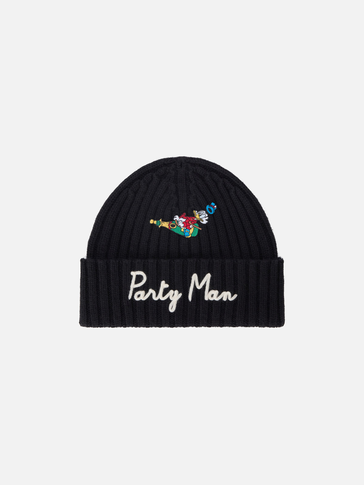 Black Wengen beanie with Party Man embroidery and patch | Special edition