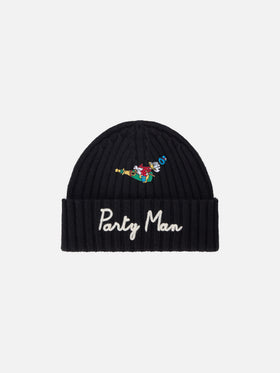 Black Wengen beanie with Party Man embroidery and patch | Special edition
